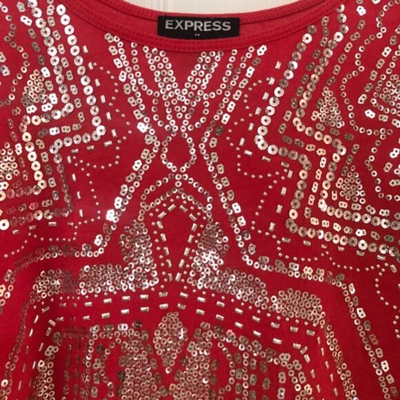 Express Embellished Silver Sequin Red Tank Top - Picture 3 of 15